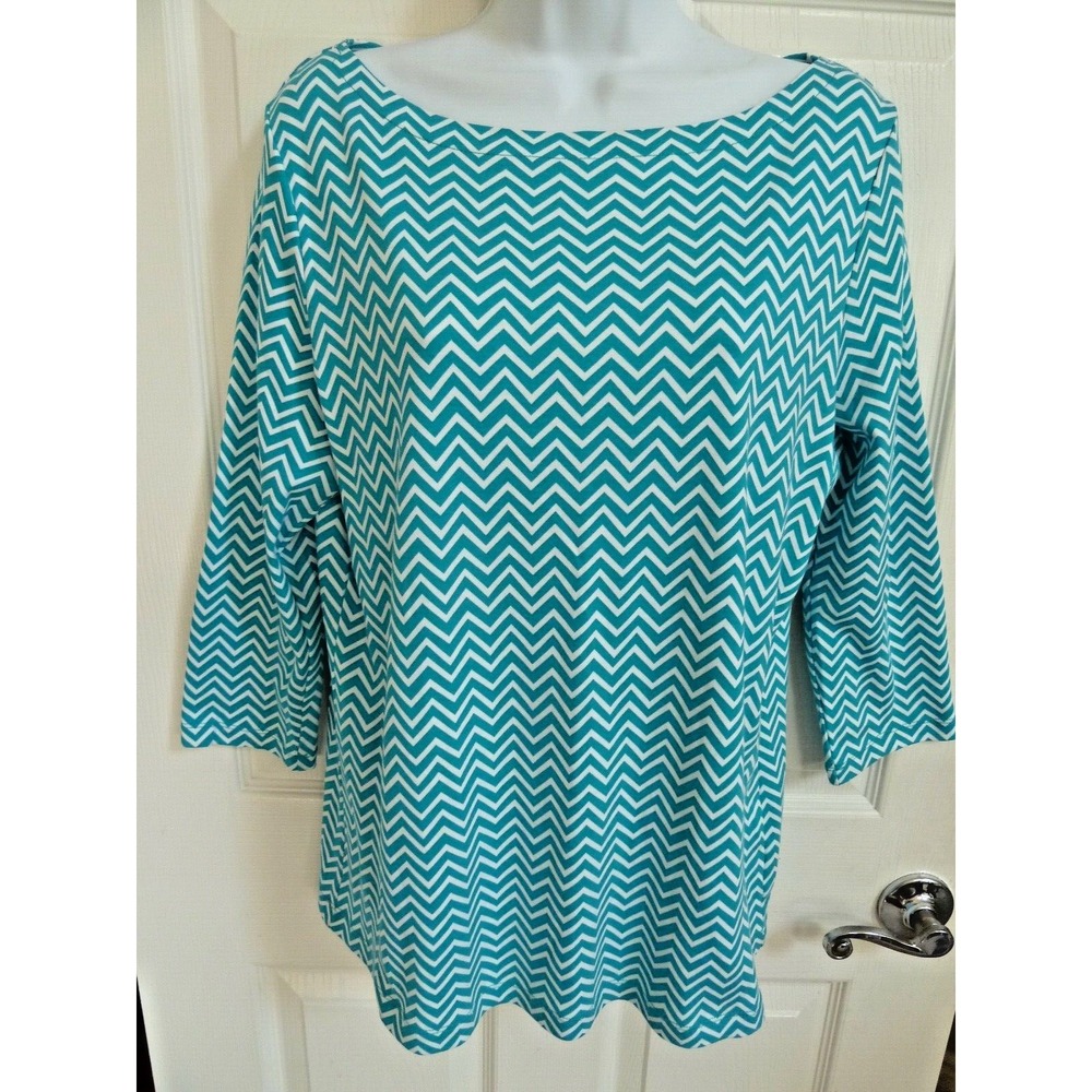 NEW!!   KIM ROGERS Sz Large 12/14  Top, Shirt Blouse 3/4 Sleeve Geometric